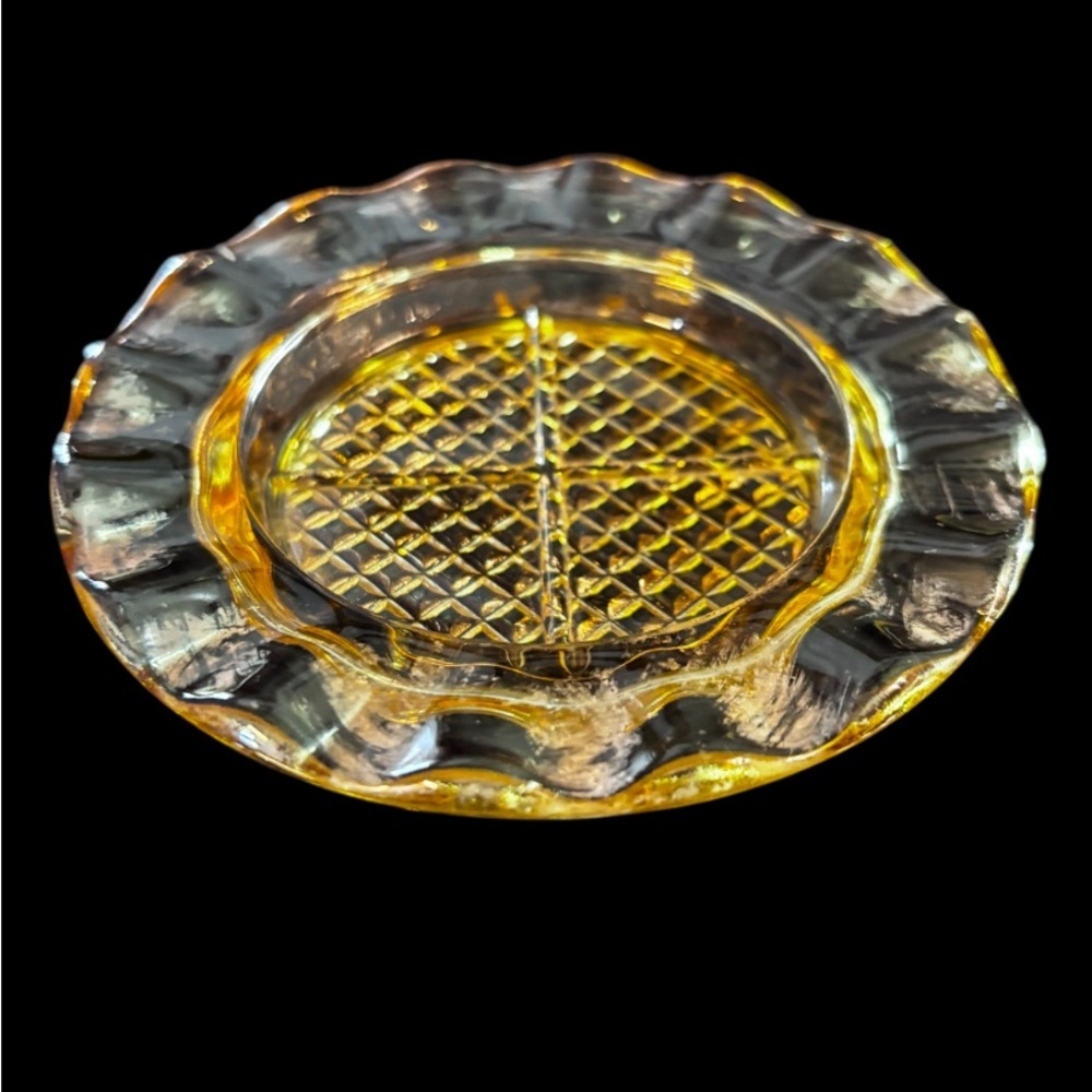 Jeannette Glass Homespun Ashtray/Coaster - Depression Glass dish yellow